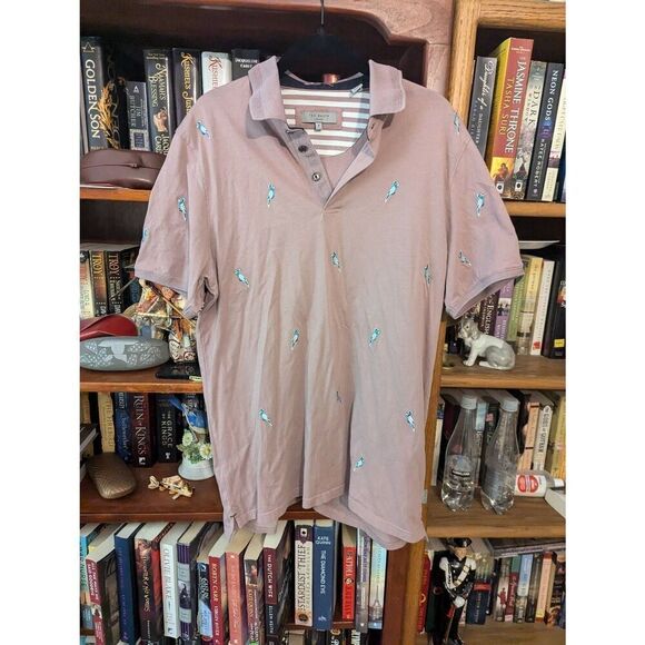 Ted Baker London Men’s 4 U.S. Large Parrot Short Sleeve Polo Shirt Mauve Pink - Picture 1 of 6